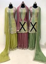 Chiffon Olive Green Wedding Wear Hand Work Readymade Palazzo Suit